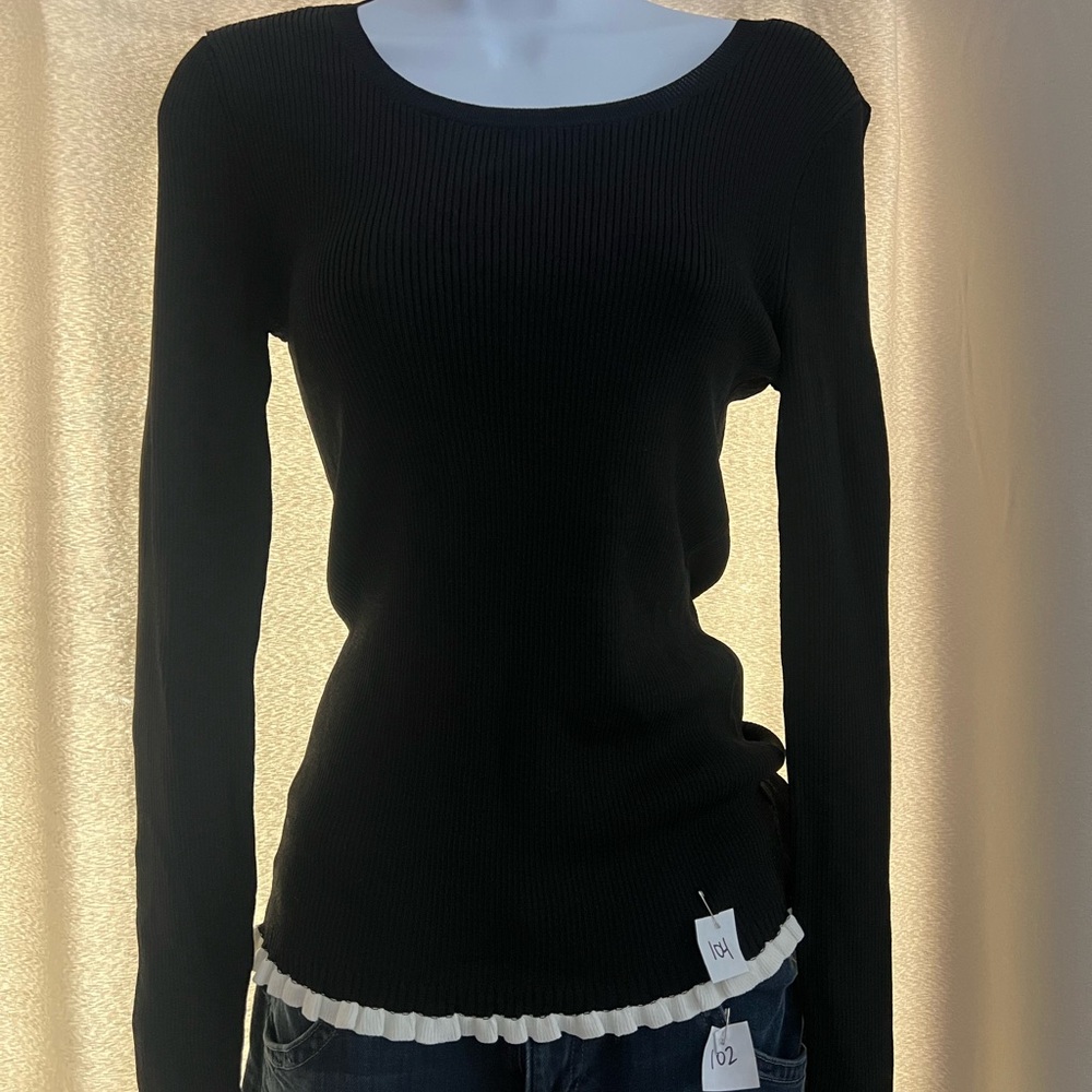 White House Black Market Black Ribbed Long Sleeve Top